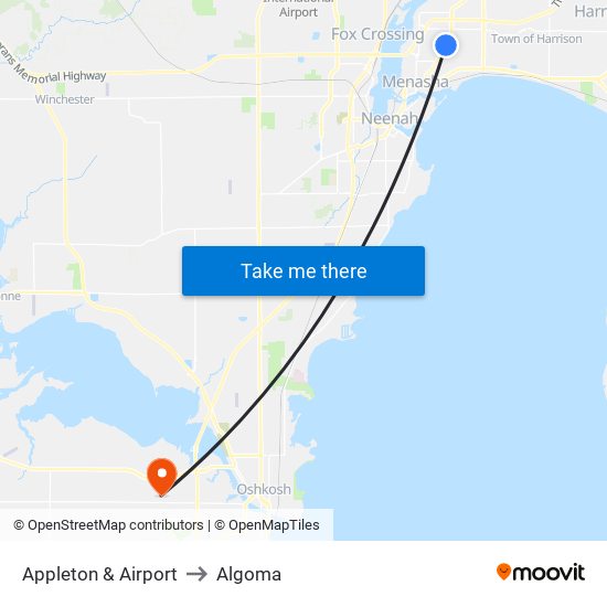 Appleton & Airport to Algoma map