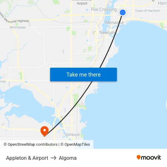 Appleton & Airport to Algoma map