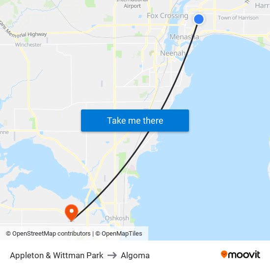 Appleton & Wittman Park to Algoma map