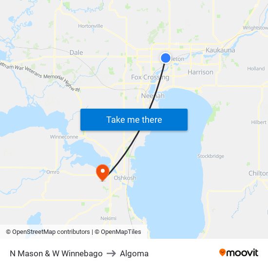 N Mason & W Winnebago to Algoma map