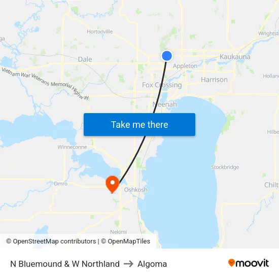 N Bluemound & W Northland to Algoma map