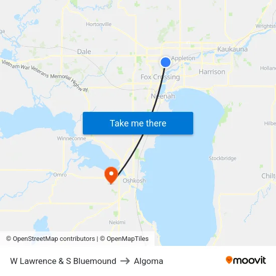 W Lawrence & S Bluemound to Algoma map