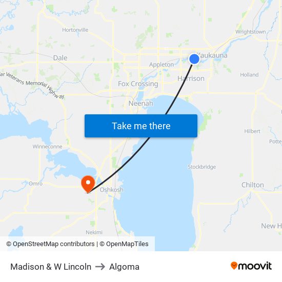 Madison & W Lincoln to Algoma map