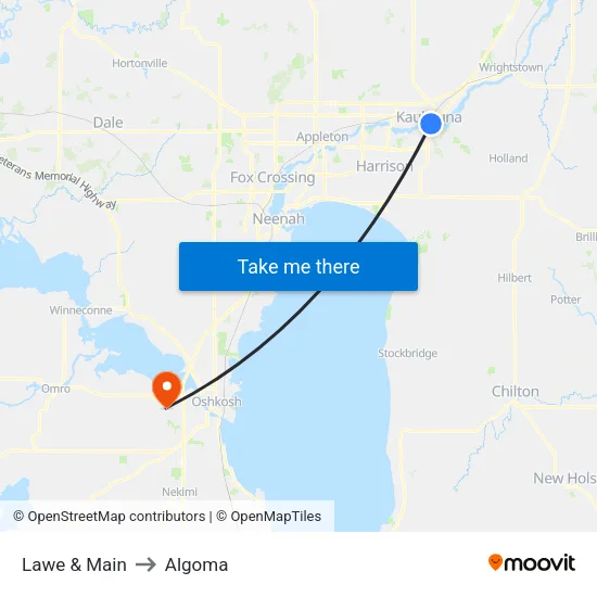 Lawe & Main to Algoma map