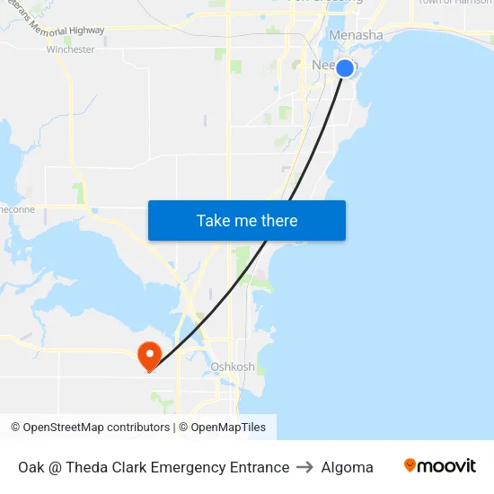 Oak @ Theda Clark Emergency Entrance to Algoma map
