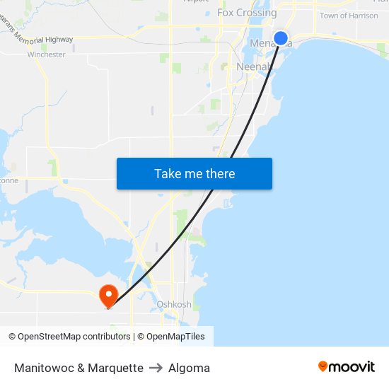 Manitowoc & Marquette to Algoma map