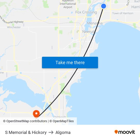 S Memorial & Hickory to Algoma map