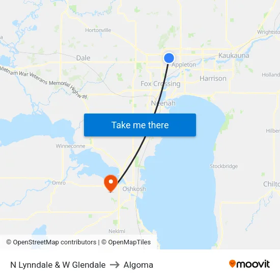 N Lynndale & W Glendale to Algoma map