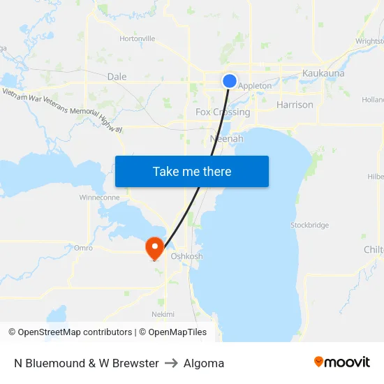N Bluemound & W Brewster to Algoma map