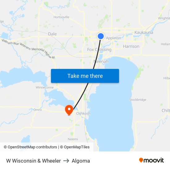 W Wisconsin & Wheeler to Algoma map