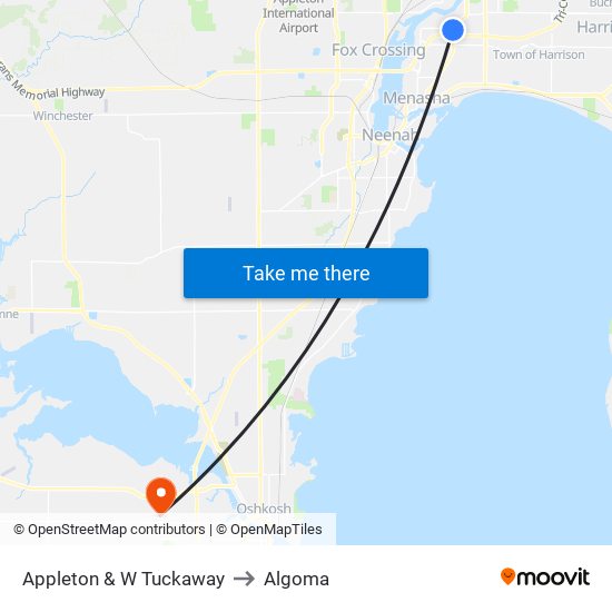 Appleton & W Tuckaway to Algoma map