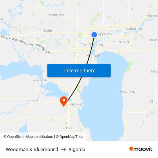Woodman & Bluemound to Algoma map