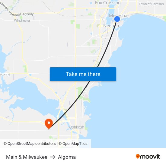 Main & Milwaukee to Algoma map