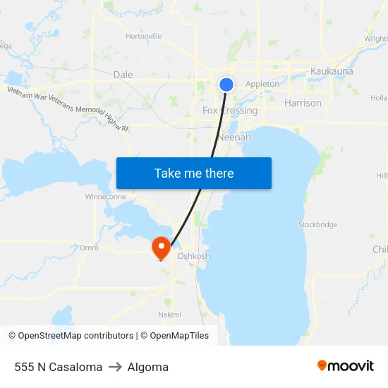 555 N Casaloma to Algoma map
