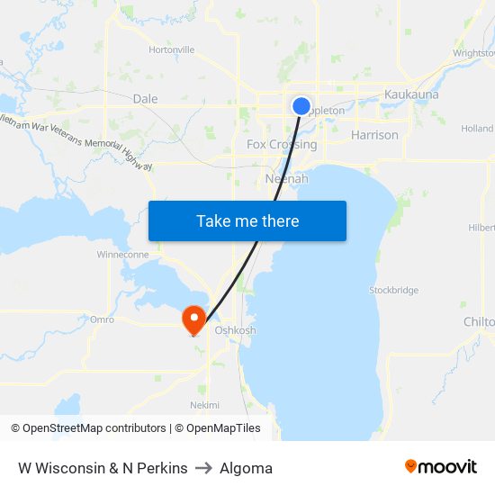 W Wisconsin & N Perkins to Algoma map