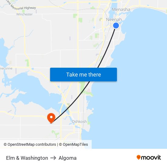 Elm & Washington to Algoma map