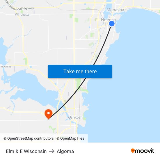 Elm & E Wisconsin to Algoma map