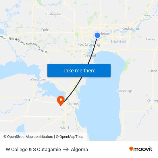 W College & S Outagamie to Algoma map