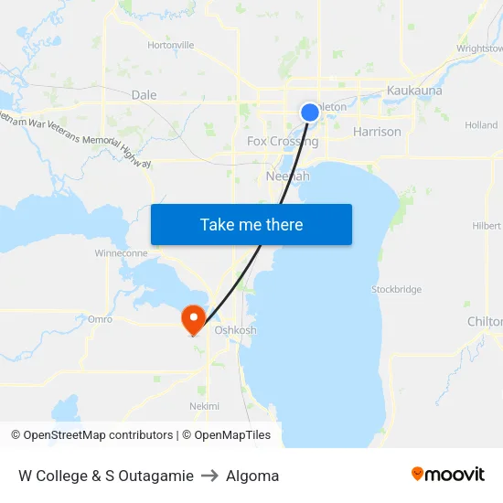 W College & S Outagamie to Algoma map