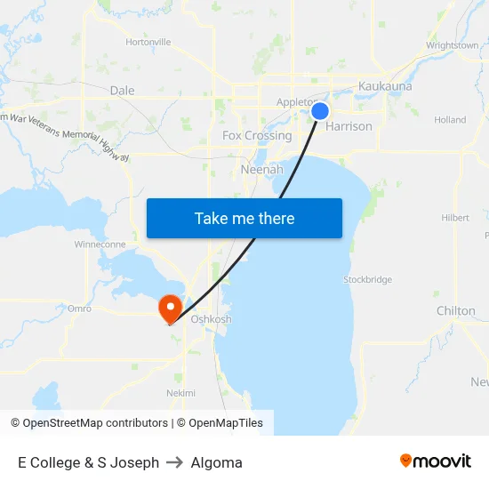 E College & S Joseph to Algoma map