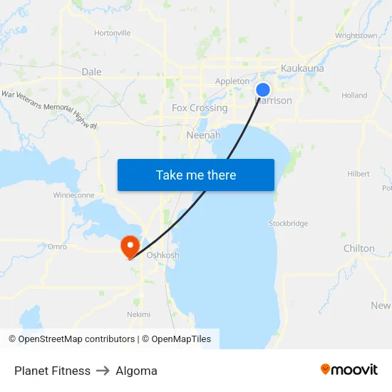 Planet Fitness to Algoma map