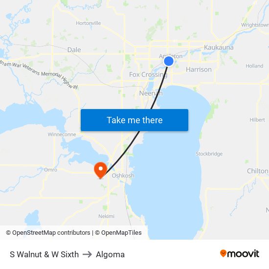 S Walnut & W Sixth to Algoma map