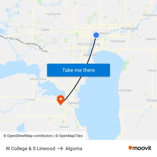 W College & S Linwood to Algoma map