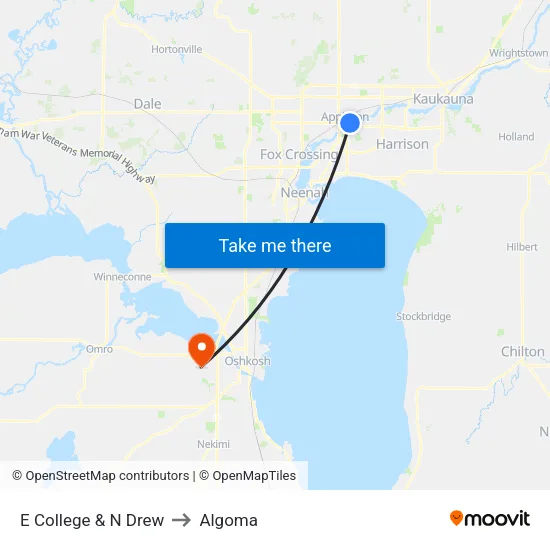 E College & N Drew to Algoma map