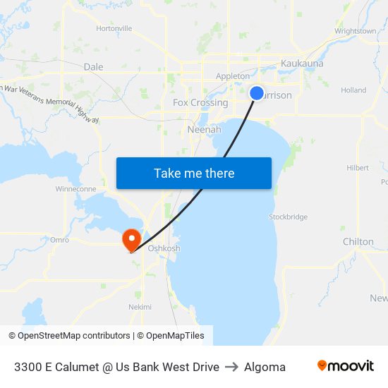 3300 E Calumet @ Us Bank West Drive to Algoma map