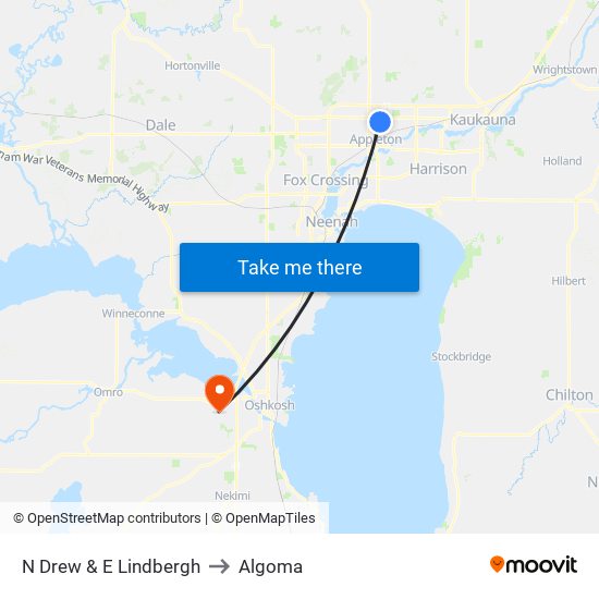 N Drew & E Lindbergh to Algoma map