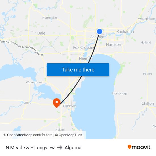 N Meade & E Longview to Algoma map