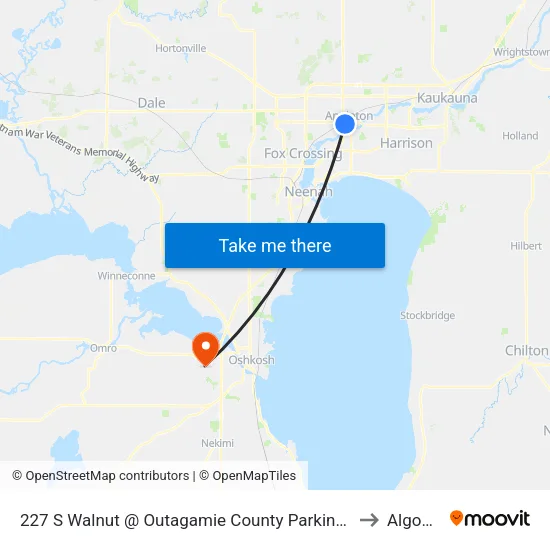 227 S Walnut @ Outagamie County Parking Lot to Algoma map
