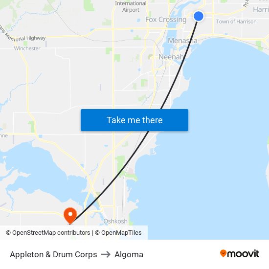 Appleton &  Drum Corps to Algoma map