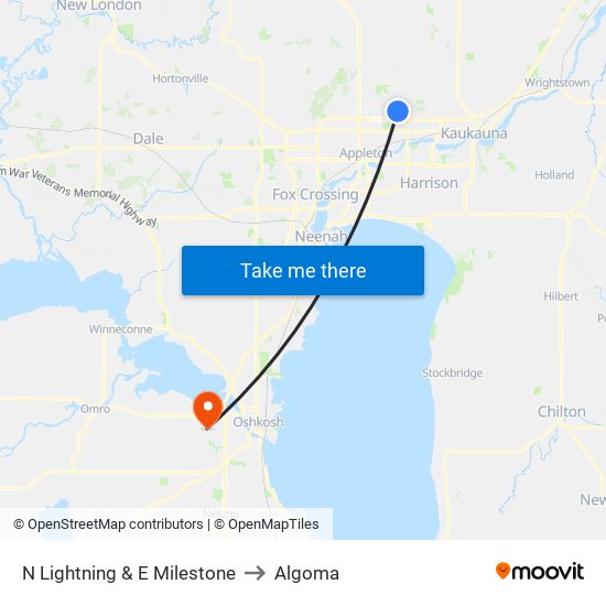 N Lightning & E Milestone to Algoma map