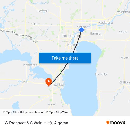 W Prospect & S Walnut to Algoma map