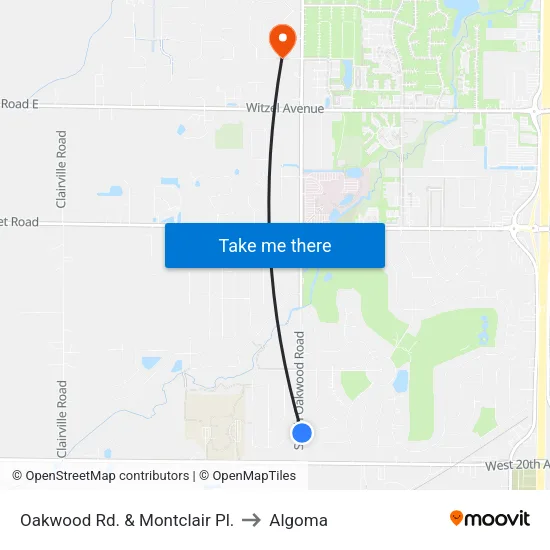 Oakwood Rd. & Montclair Pl. to Algoma map