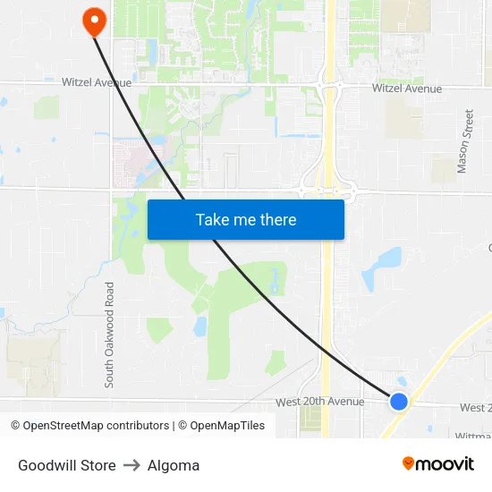 Goodwill Store to Algoma map