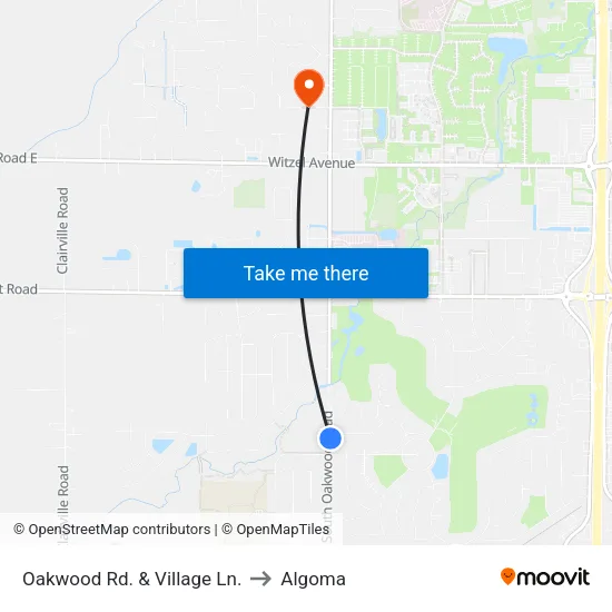 Oakwood Rd. & Village Ln. to Algoma map
