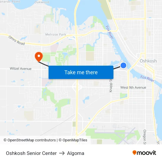 Oshkosh Senior Center to Algoma map