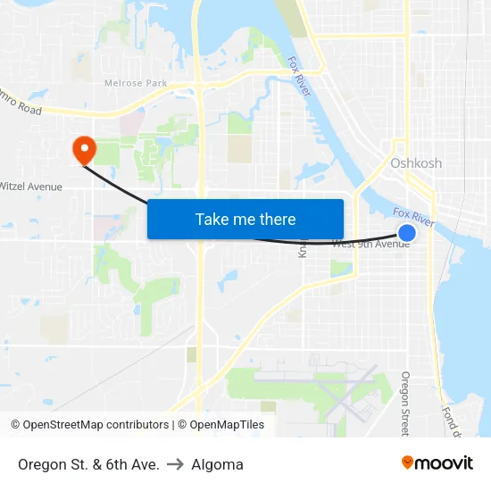 Oregon St. & 6th Ave. to Algoma map