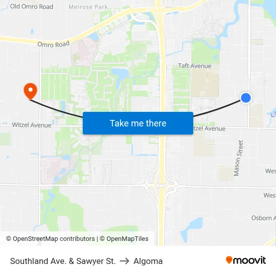 Southland Ave. & Sawyer St. to Algoma map