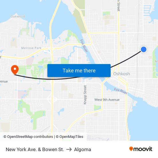 New York Ave. & Bowen St. to Algoma map