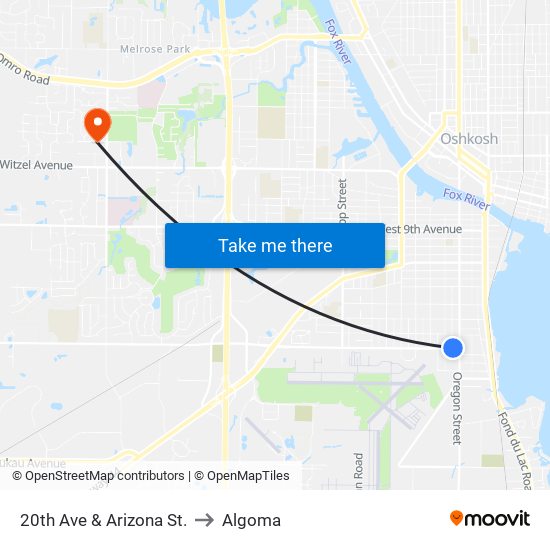 20th Ave & Arizona St. to Algoma map