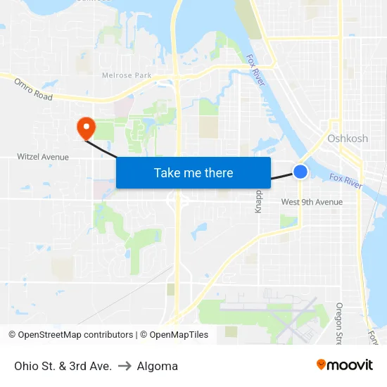 Ohio St. & 3rd Ave. to Algoma map