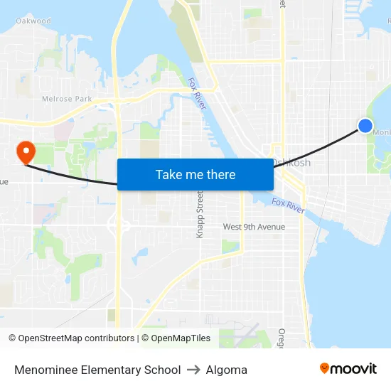 Menominee  Elementary School to Algoma map