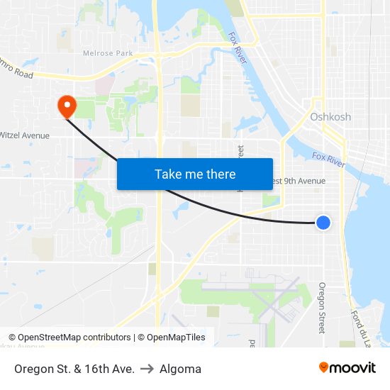 Oregon St. & 16th Ave. to Algoma map