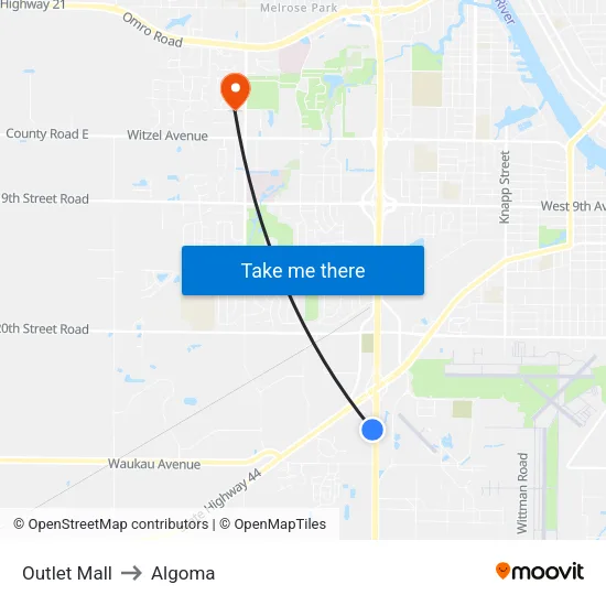 Outlet Mall to Algoma map