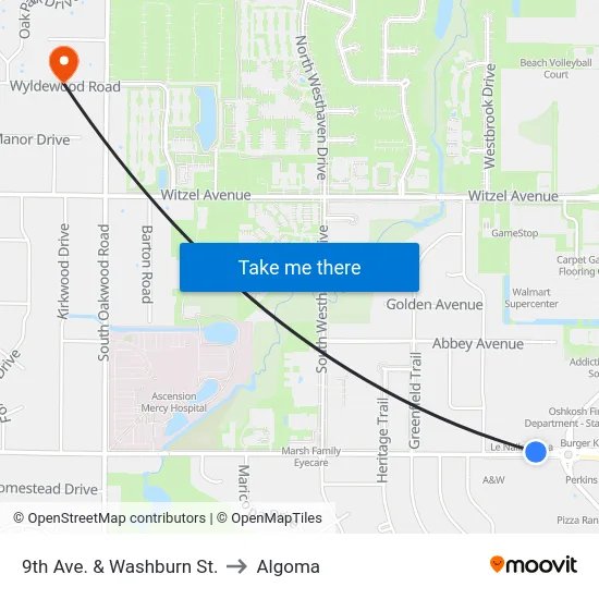 9th Ave. & Washburn St. to Algoma map
