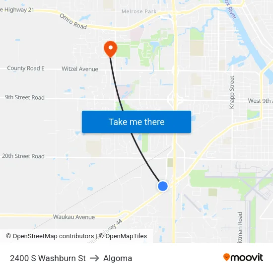 2400 S Washburn St to Algoma map