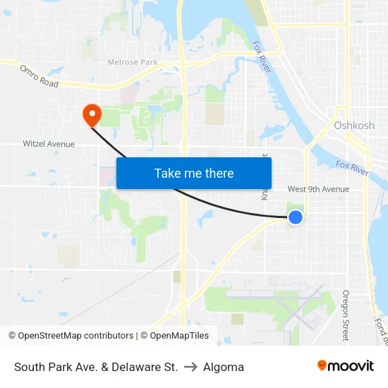 South Park Ave. & Delaware St. to Algoma map